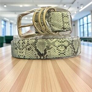 JASGOOD PU Leather Belt Gold Detail - Gray White Snake Print - Womens Size Small